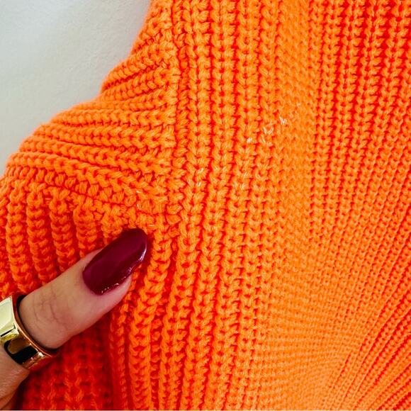 EXPRESS Neon Orange Chunky Thick Knit Tunic Pullover Crew Neck Cozy Sweater M - Picture 9 of 14